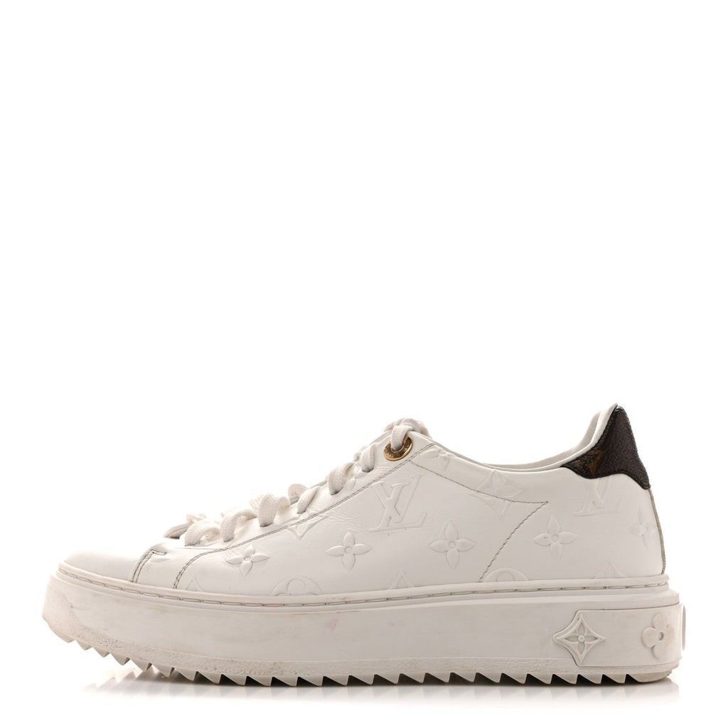 Louis Vuitton Lambskin Embossed Monogram Time Out Sneakers 35  White