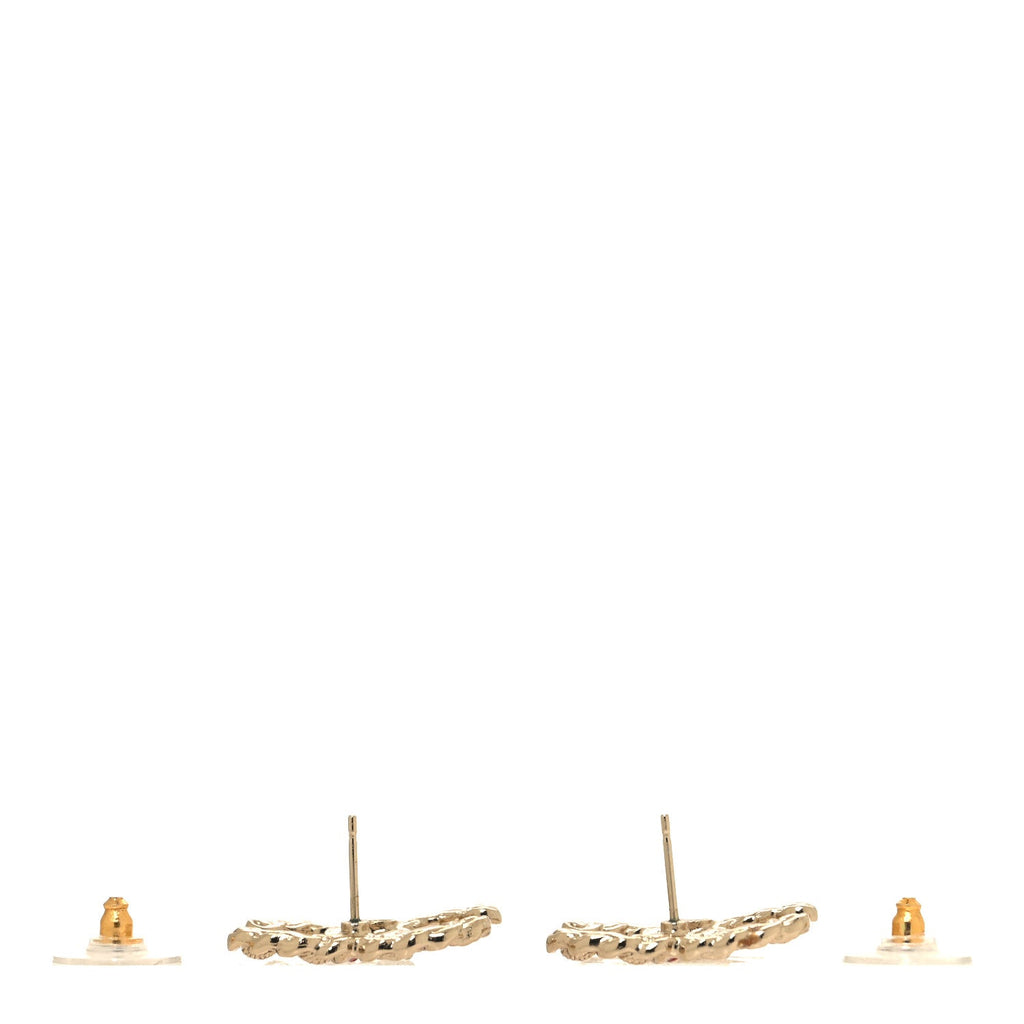 Enamel Metal Chain French New Wave CC Earrings Red Gold