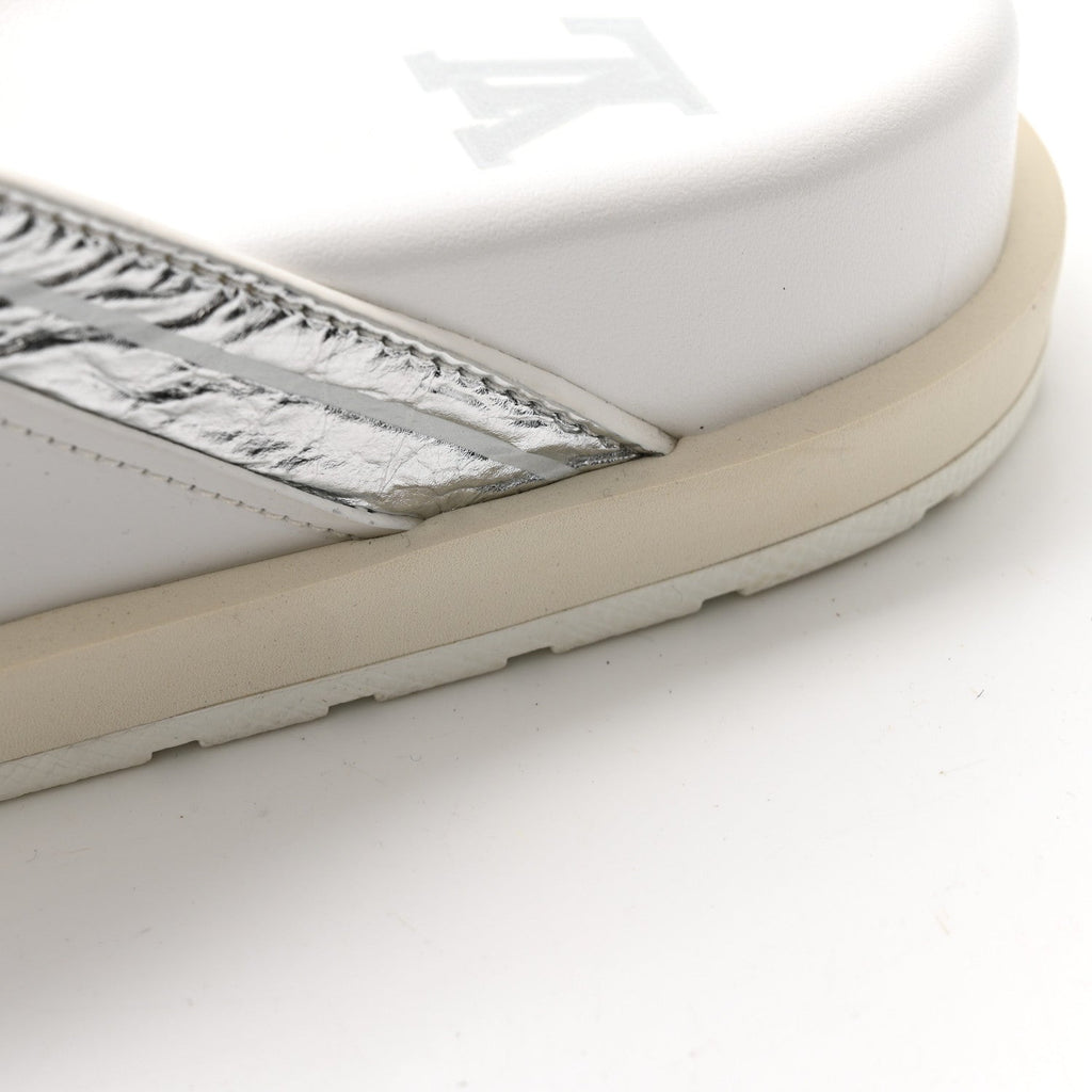 Louis Vuitton Metallic Mix Materials Mens LV Script Trainer Mules 12 Silver Multicolor