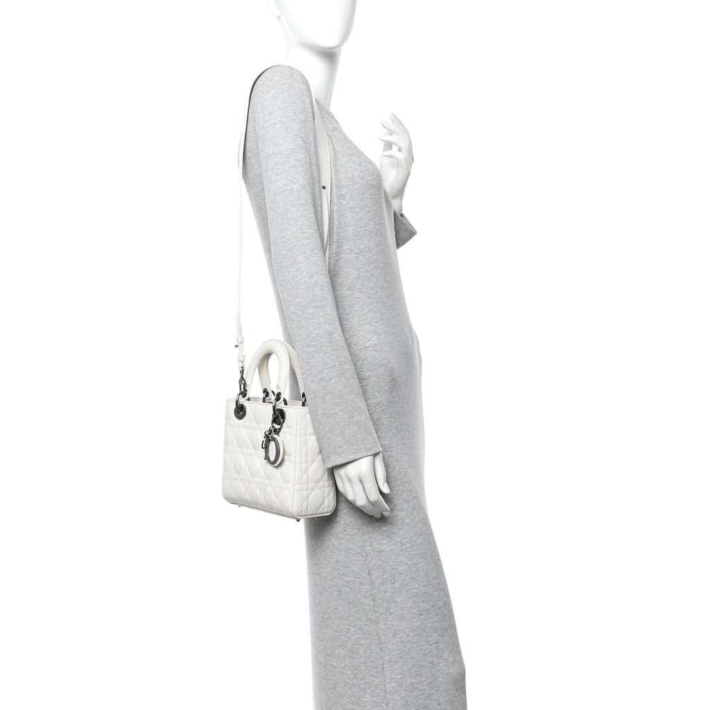Christian Dior Lambskin Cannage Small My ABCDior Lady Dior White