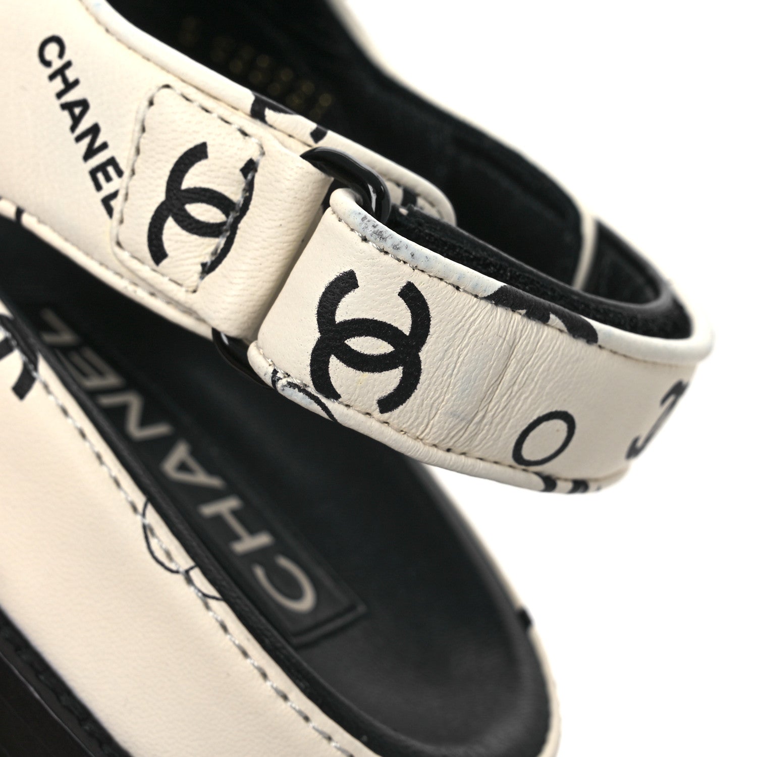 Lambskin Printed CC Velcro Dad Sandals 37.5 White Black