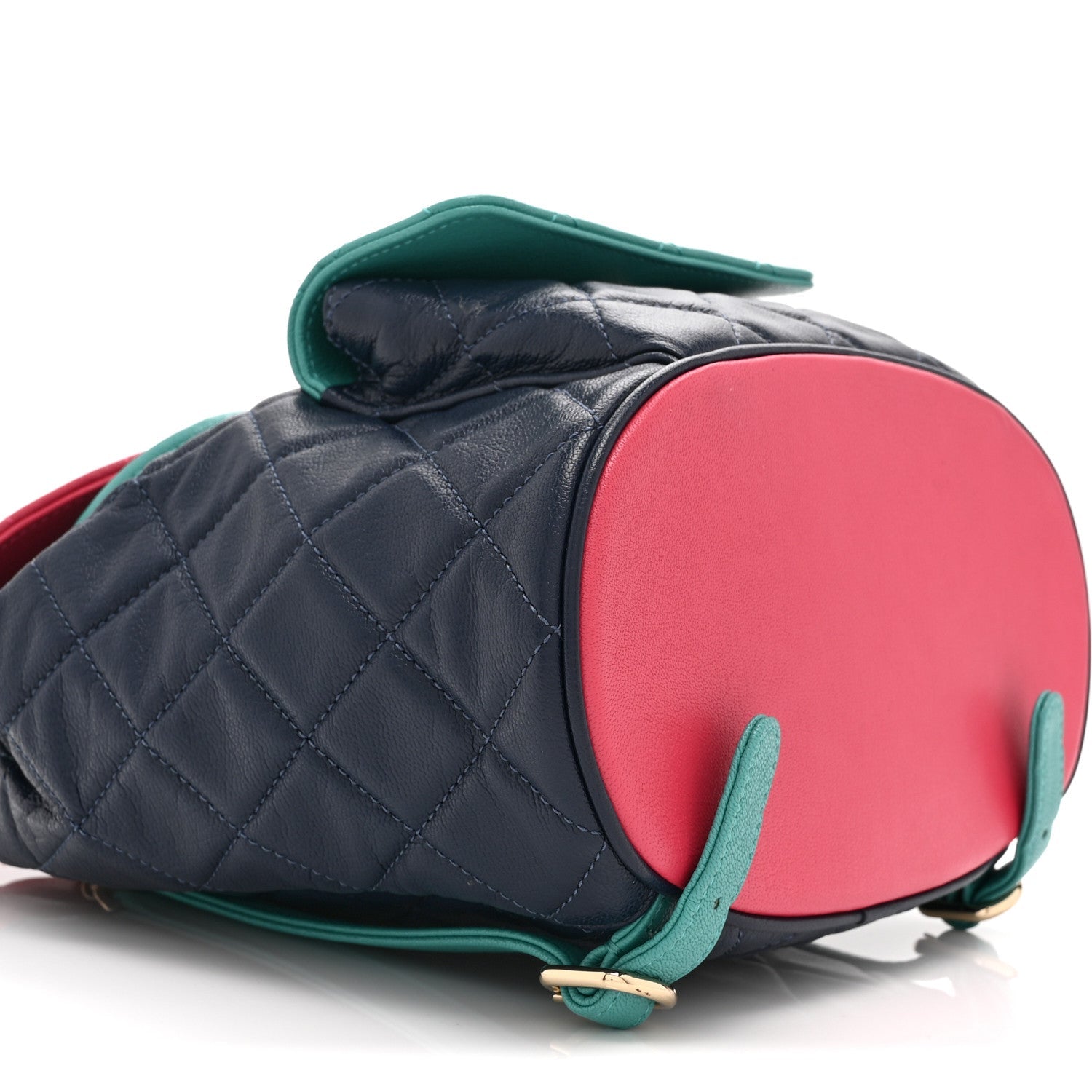 Chanel Goatskin Quilted Duma Drawstring Backpack Navy Turquoise Pink