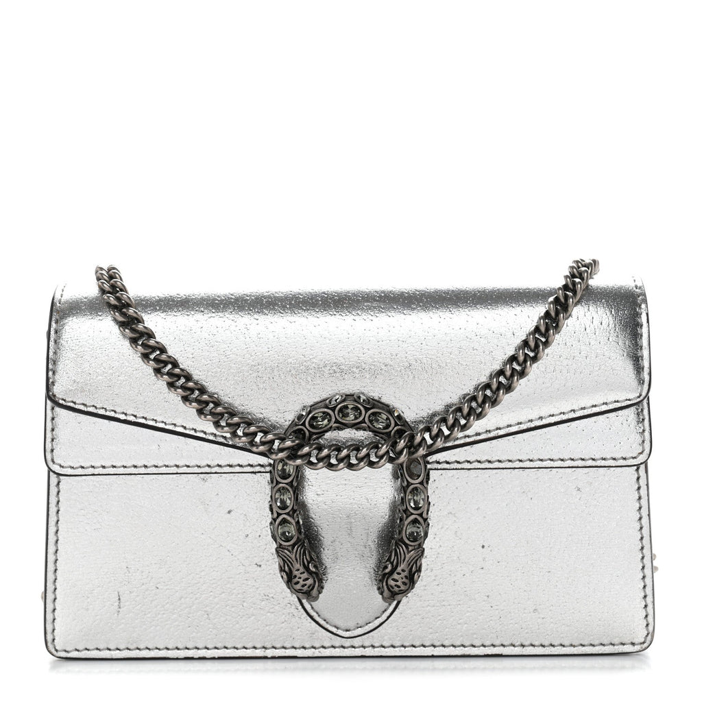 Gucci Metallic Calfskin Super Mini Dionysus Shoulder Bag Silver