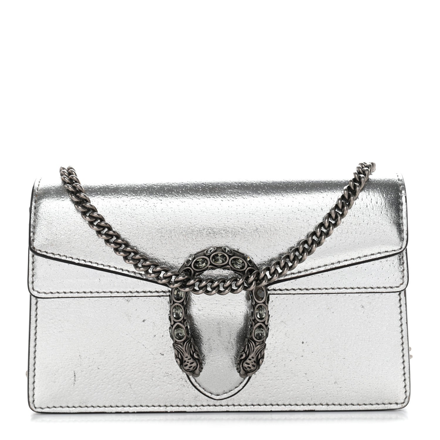 Gucci Metallic Calfskin Super Mini Dionysus Shoulder Bag Silver