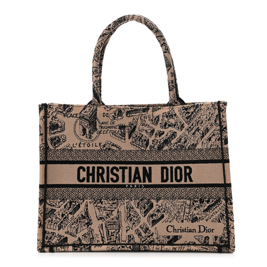 Christian Dior Canvas Embroidered Medium Plan De Paris Book Tote Beige Multi