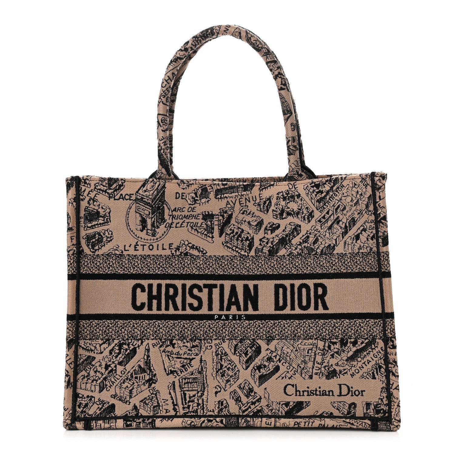 Christian Dior Canvas Embroidered Medium Plan De Paris Book Tote Beige Multi