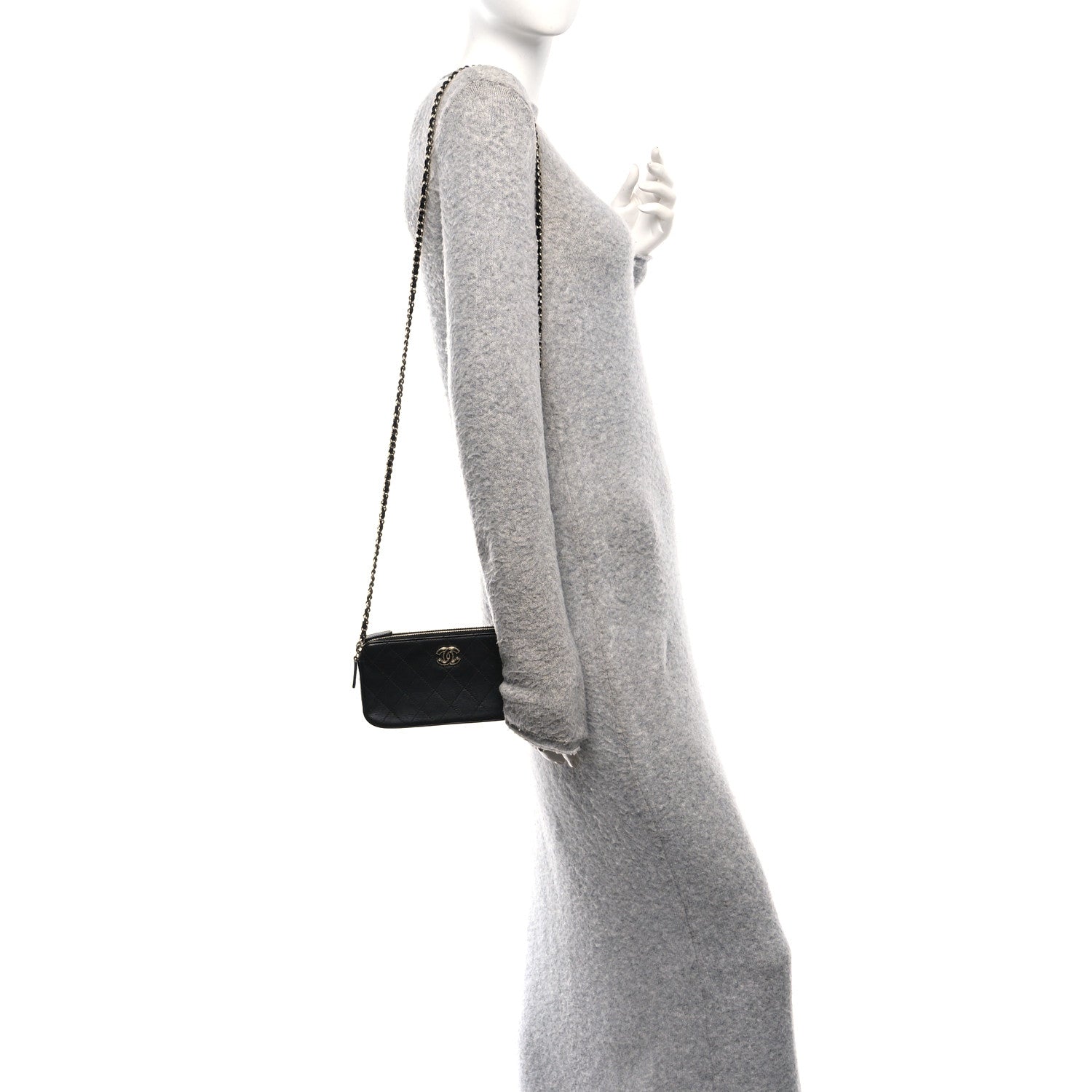 Chanel Goatskin Enamel Quilted Small Clutch With Chain Black