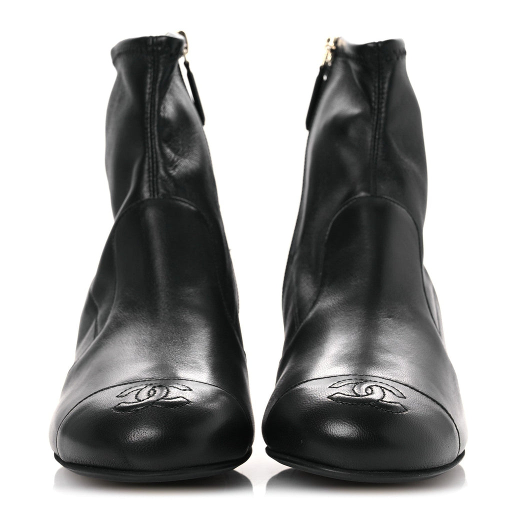 Chanel Stretch Lambskin Cap Toe CC Short Boots 36.5 Black