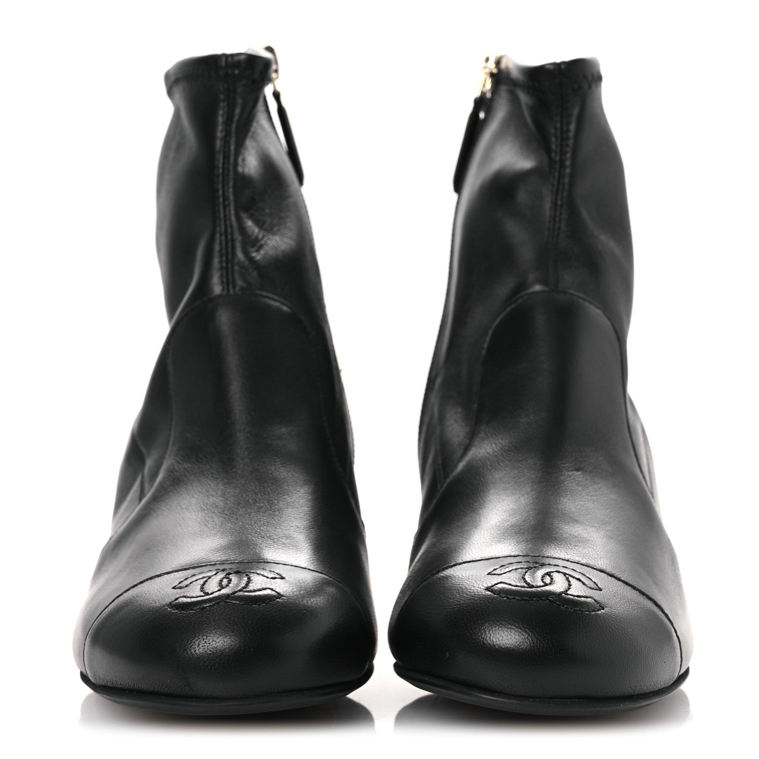Chanel Stretch Lambskin Cap Toe CC Short Boots 36.5 Black