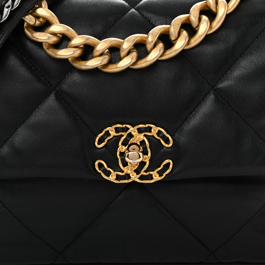 Chanel Shiny Goatskin Quilted Large Chanel 19 Flap Black