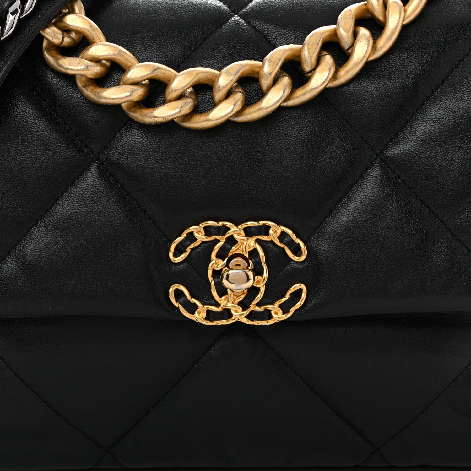 Chanel Shiny Goatskin Quilted Large Chanel 19 Flap Black