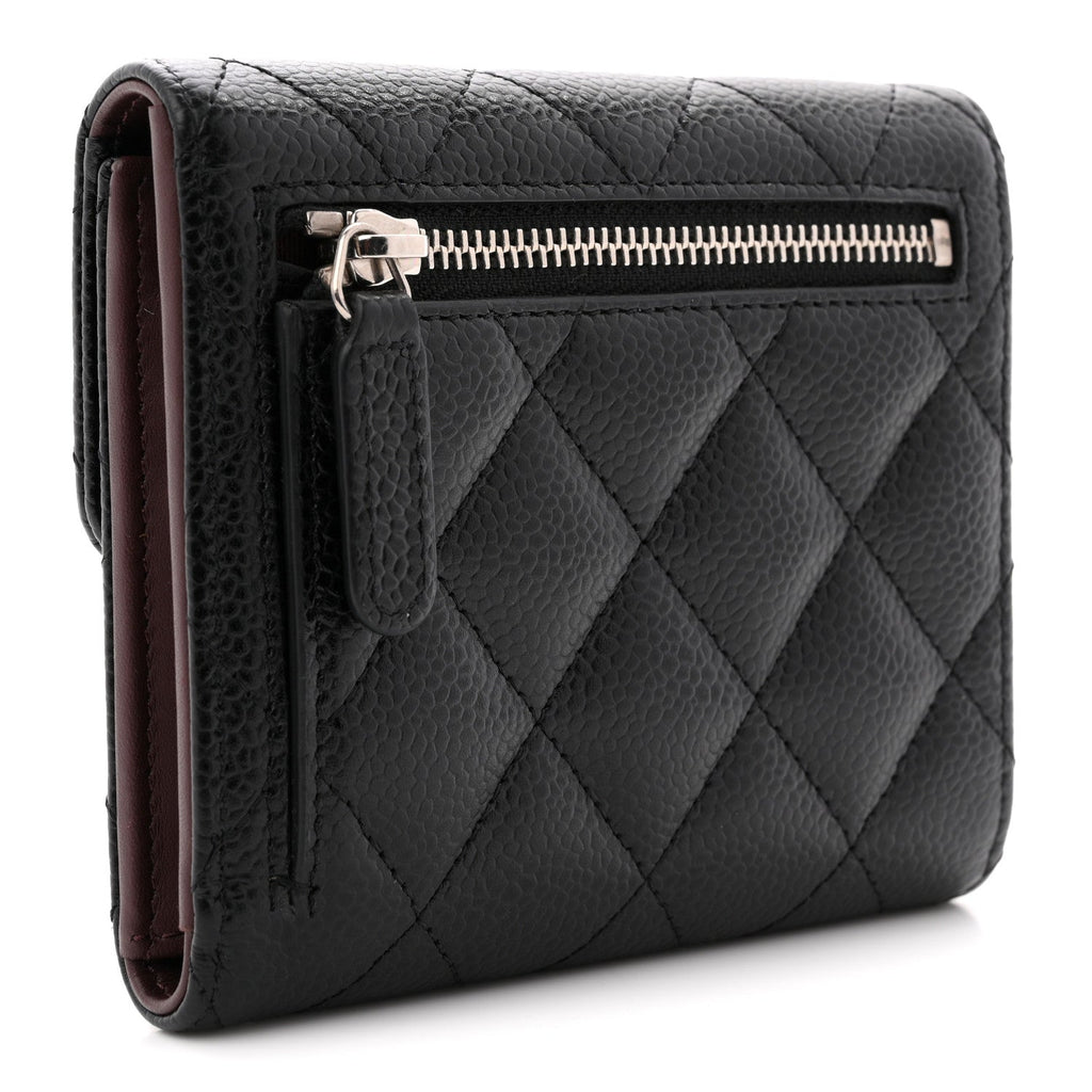 Caviar Quilted Compact Flap Wallet Black