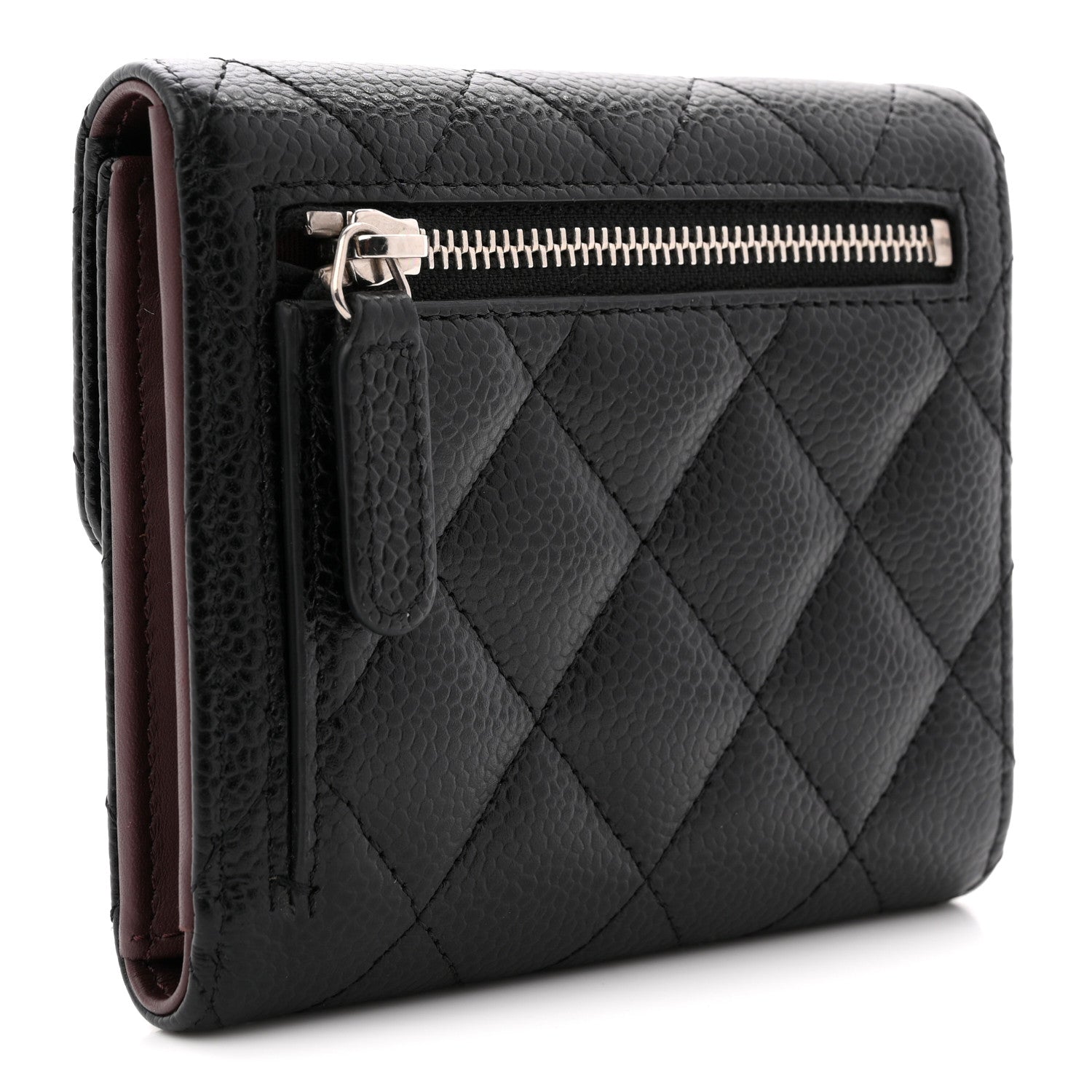 Caviar Quilted Compact Flap Wallet Black