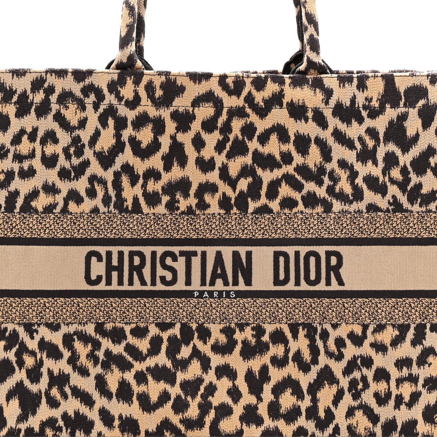 Christian Dior Canvas Mizza Embroidered Large Leopard Book Tote Beige
