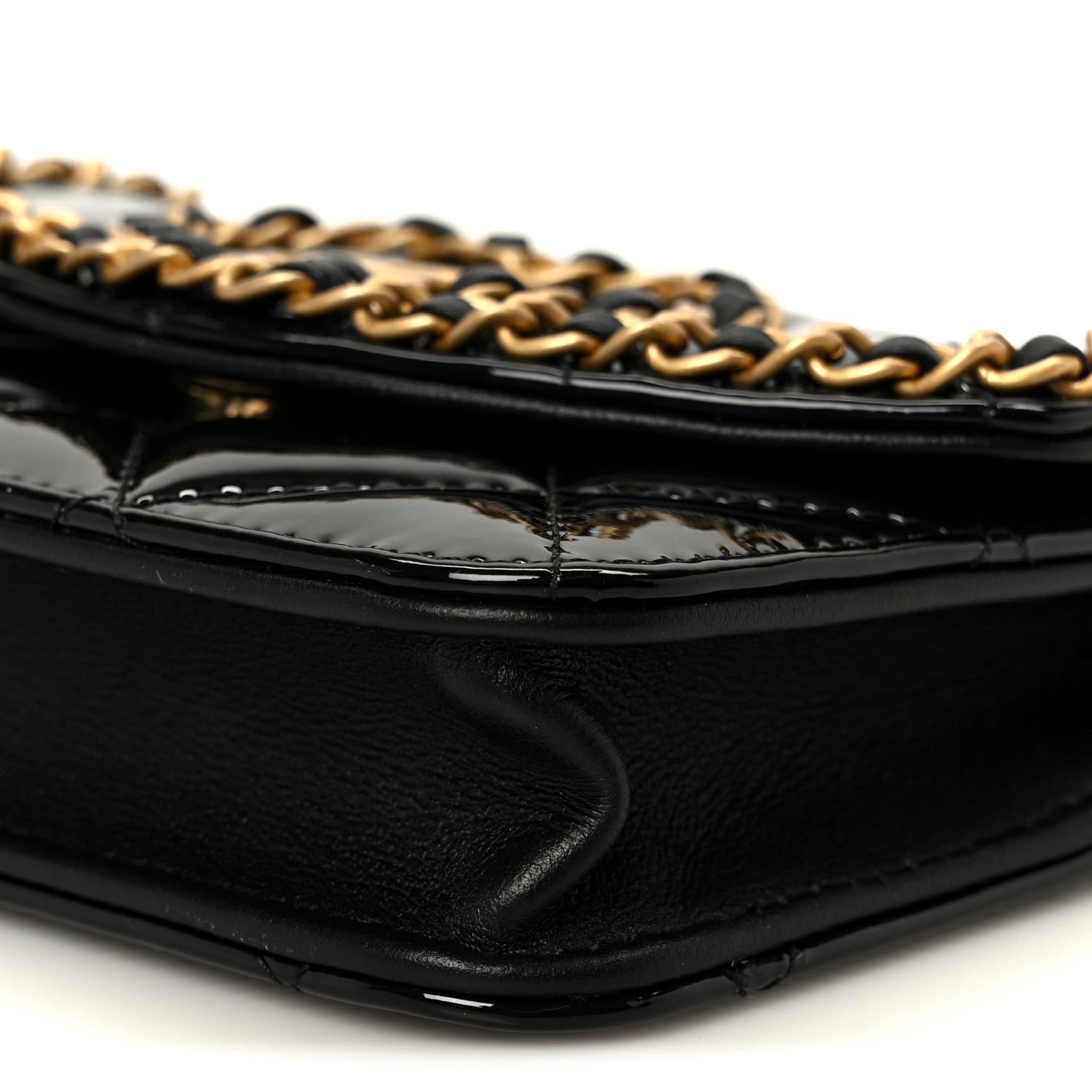 Chanel Patent Quilted Chain Around Heart Mini Chain Flap Black
