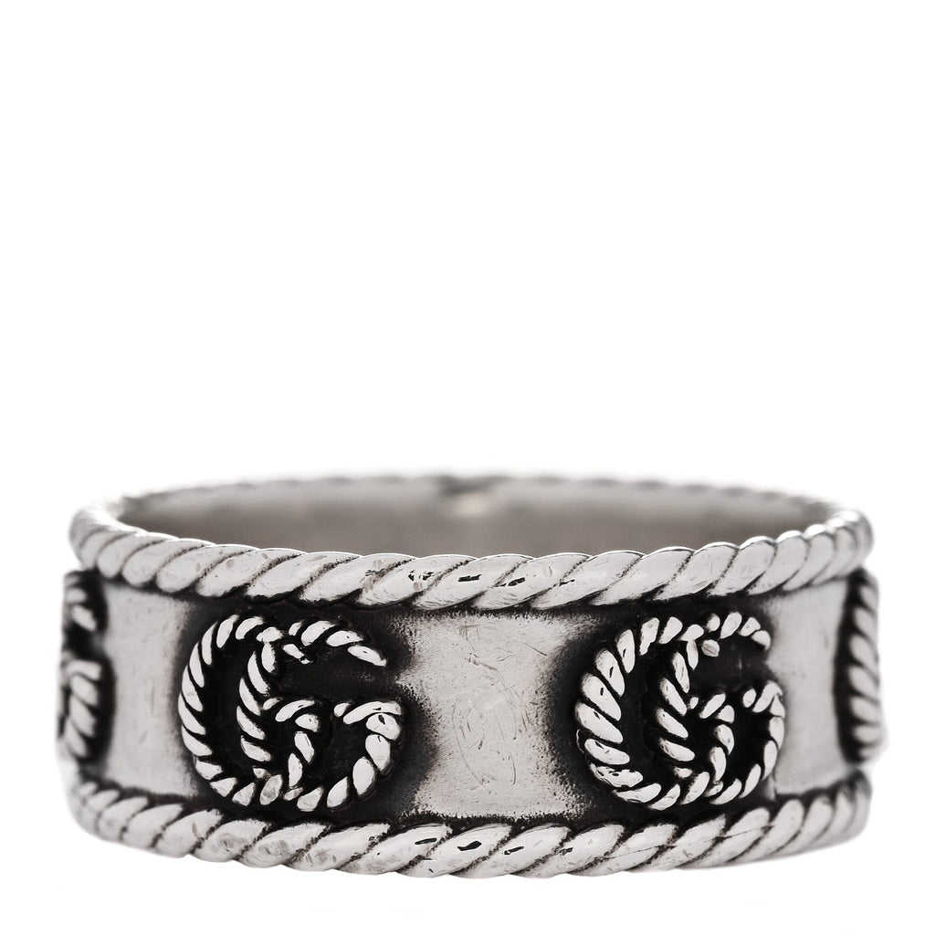 Gucci Sterling Silver Torchon GG Marmont Ring 62 10