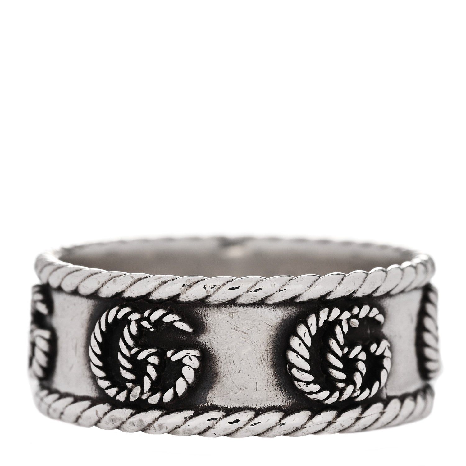 Gucci Sterling Silver Torchon GG Marmont Ring 62 10
