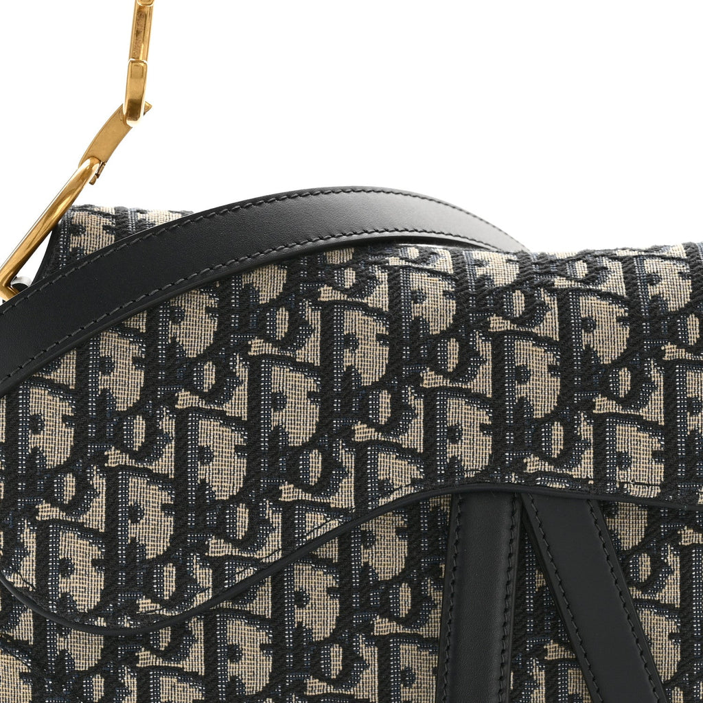 Christian Dior Oblique Saddle Bag With Strap Blue