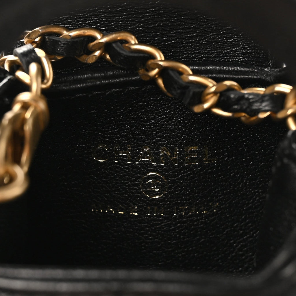 Chanel Shiny Lambskin Quilted Mini Kelly Bag Charm Black