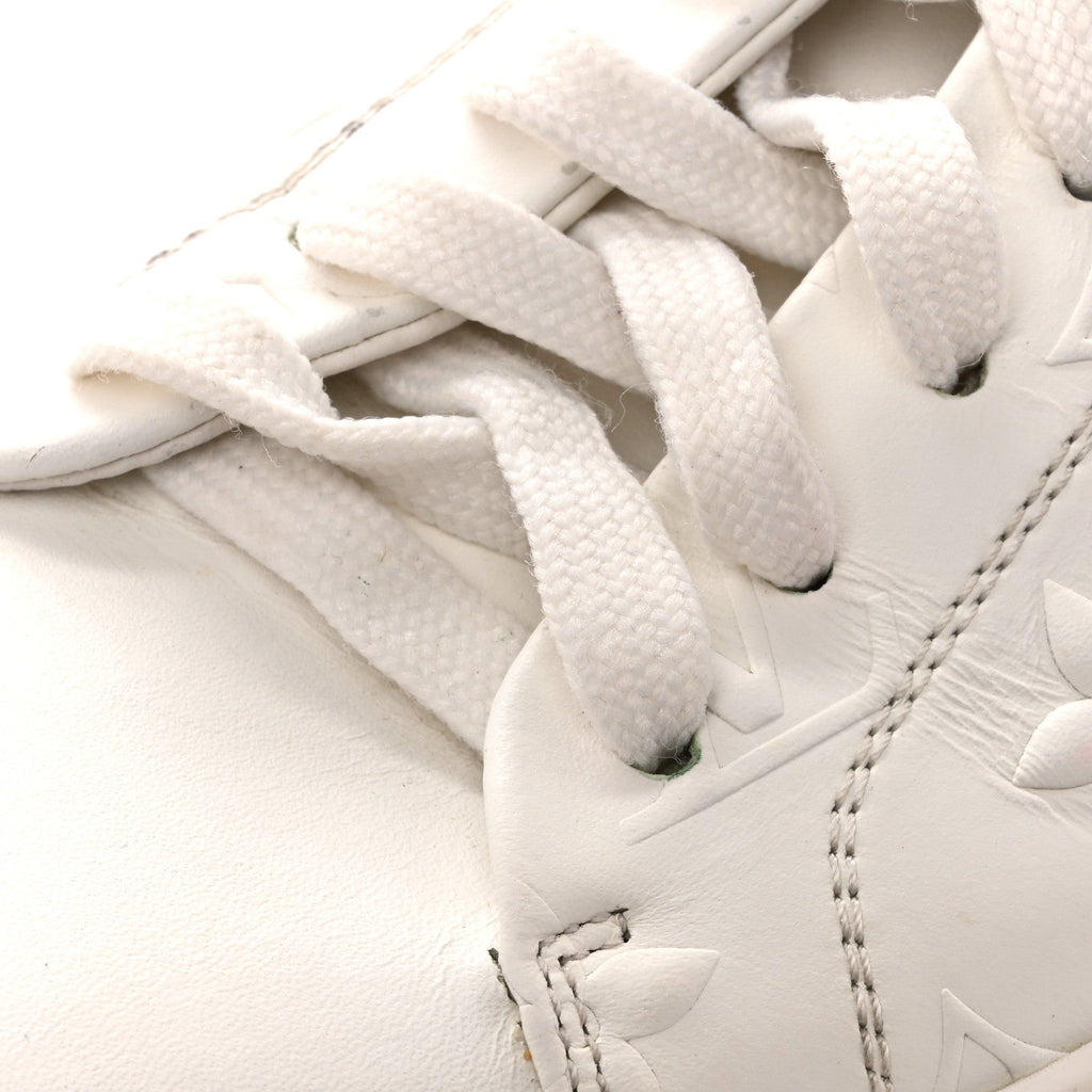Louis Vuitton Lambskin Embossed Monogram Time Out Sneakers 35  White