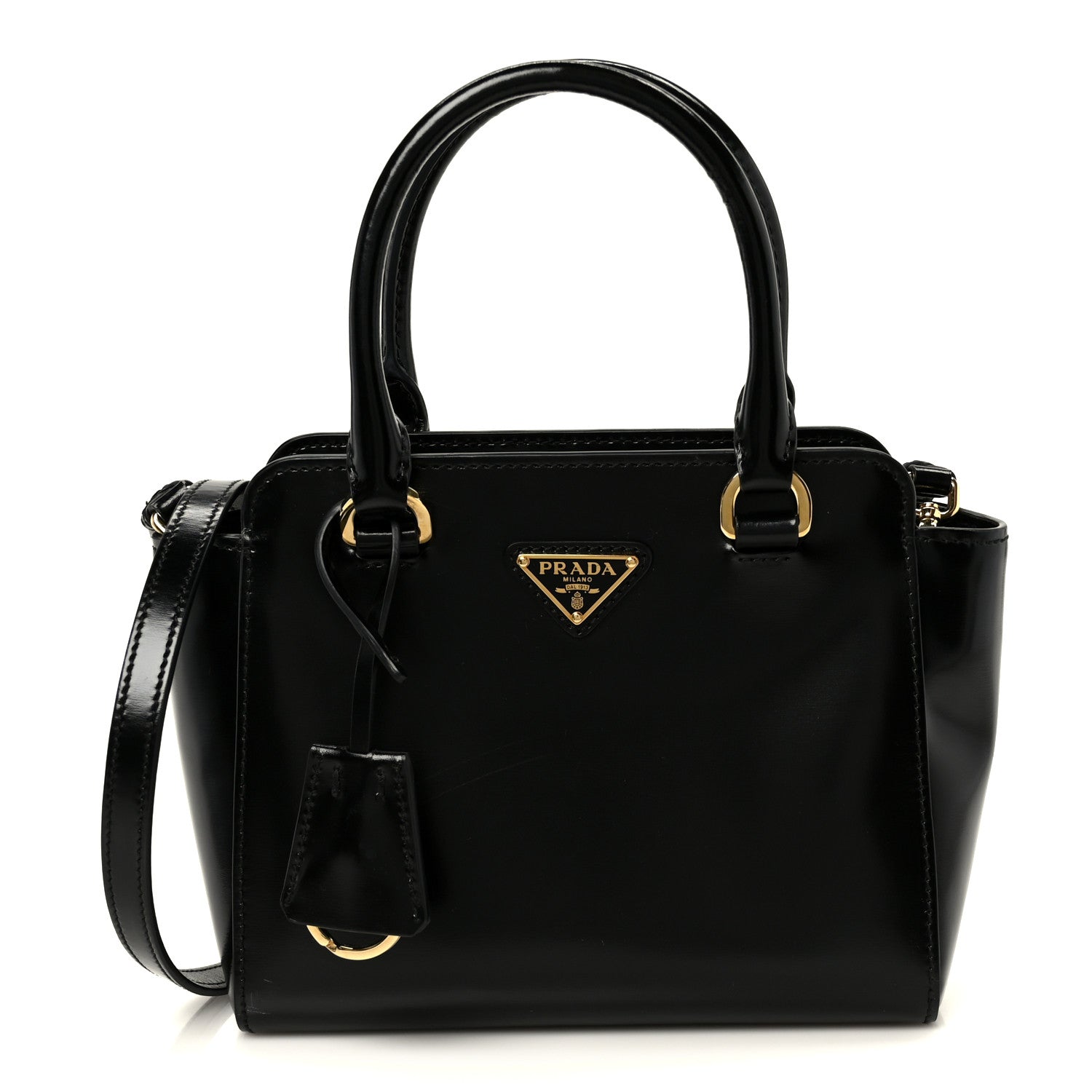 Prada Brushed Calfskin Mini Zippered Crossbody Tote Black