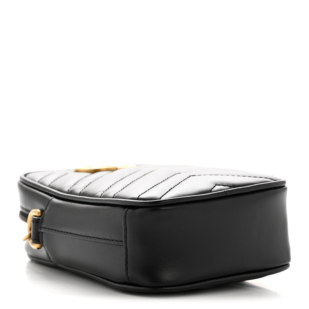 Gucci Calfskin Matelasse Mini GG Marmont Crossbody Bag Black