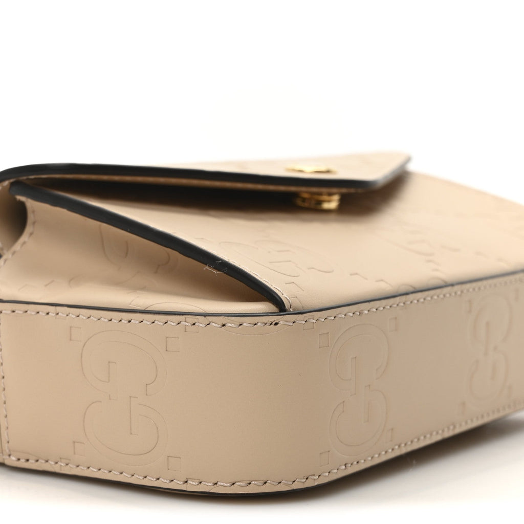 Gucci Calfskin GG Super Mini Debossed Chain Wallet Light Beige