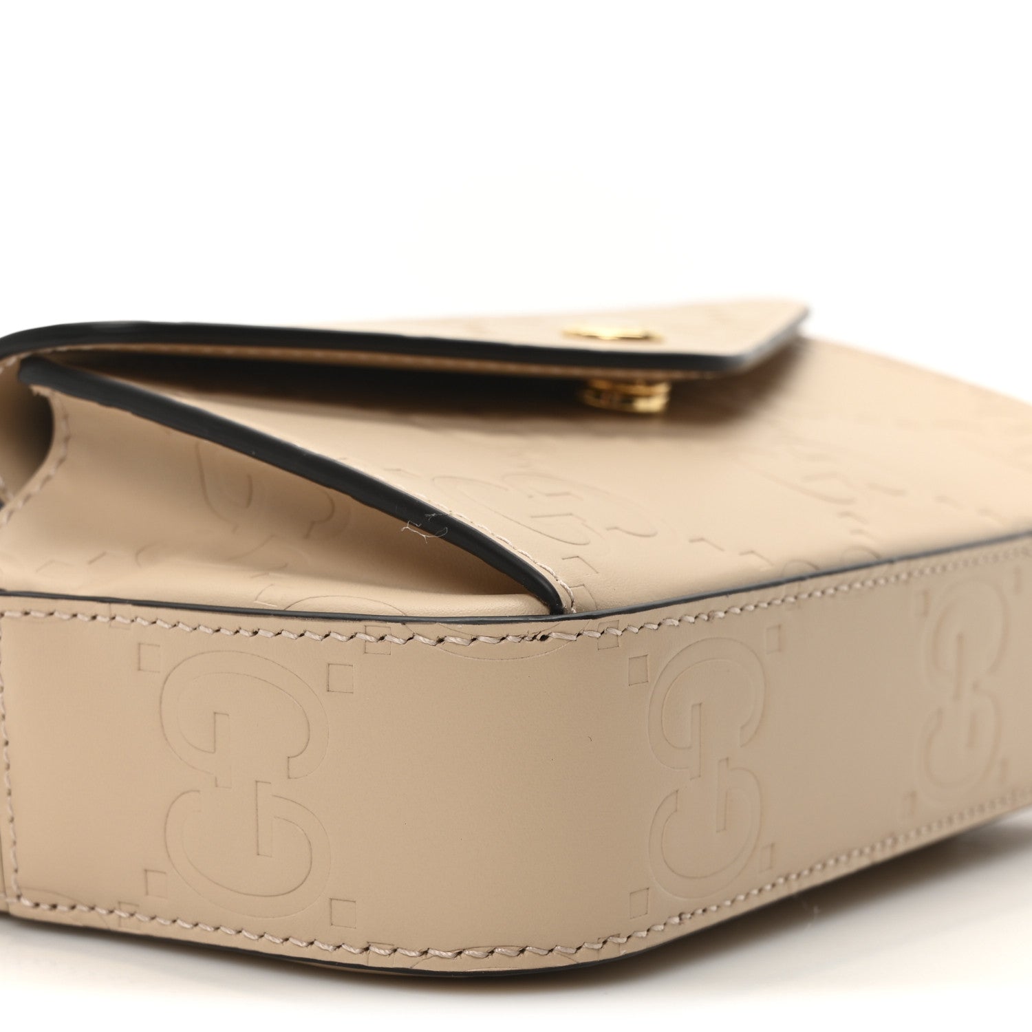 Gucci Calfskin GG Super Mini Debossed Chain Wallet Light Beige