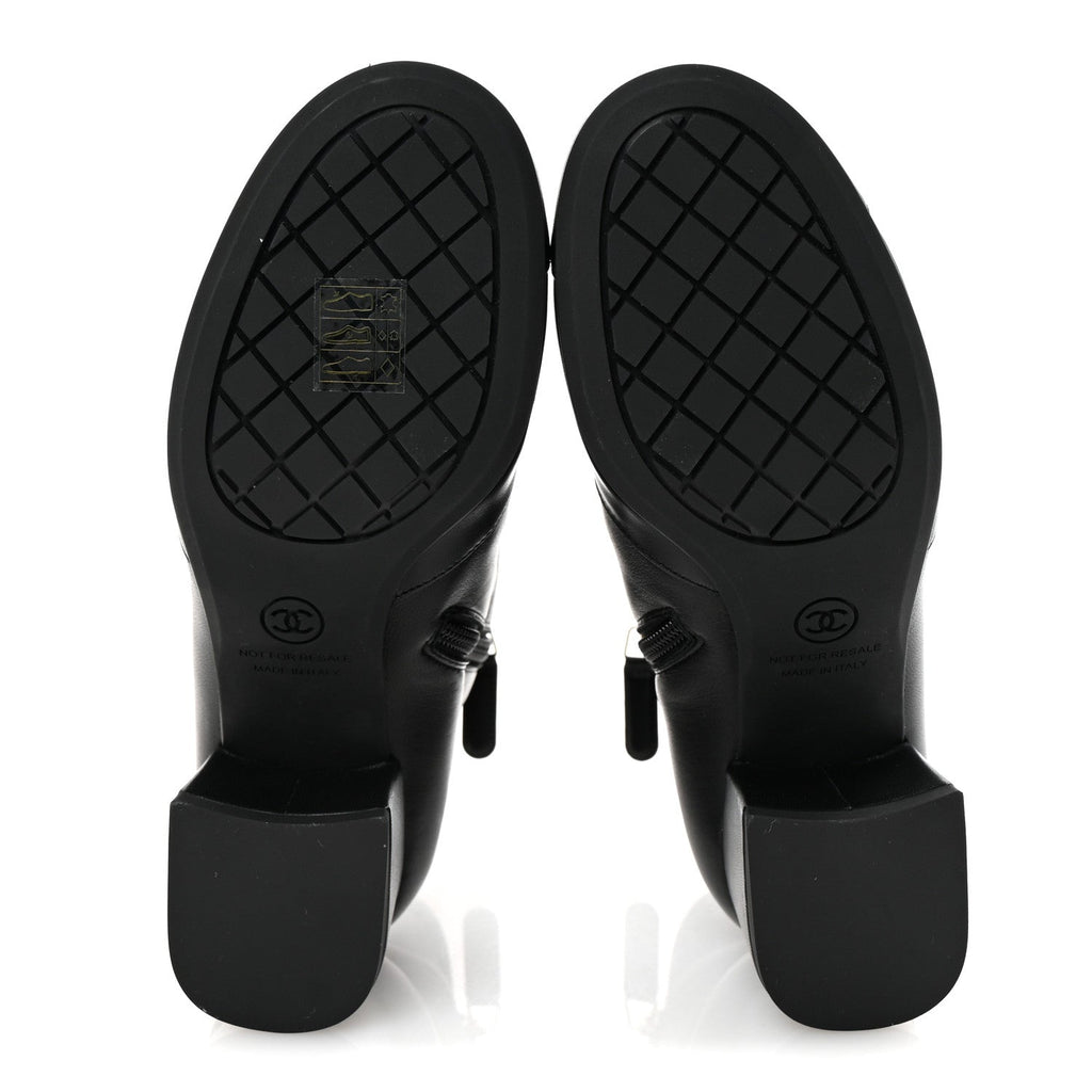 Chanel Stretch Lambskin Cap Toe CC Short Boots 35 Black