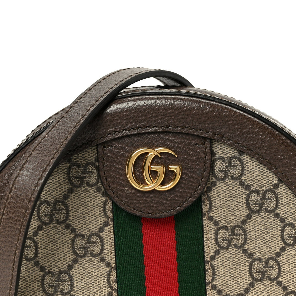 Gucci GG Supreme Monogram Web Mini Ophidia Round Shoulder Bag Brown