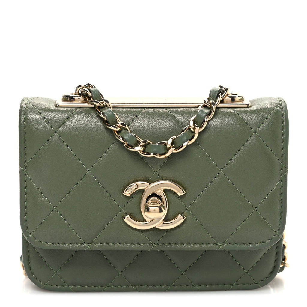 Chanel Lambskin Quilted Trendy CC Card Holder On Chain Green