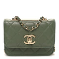 Chanel Lambskin Quilted Trendy CC Card Holder On Chain Green