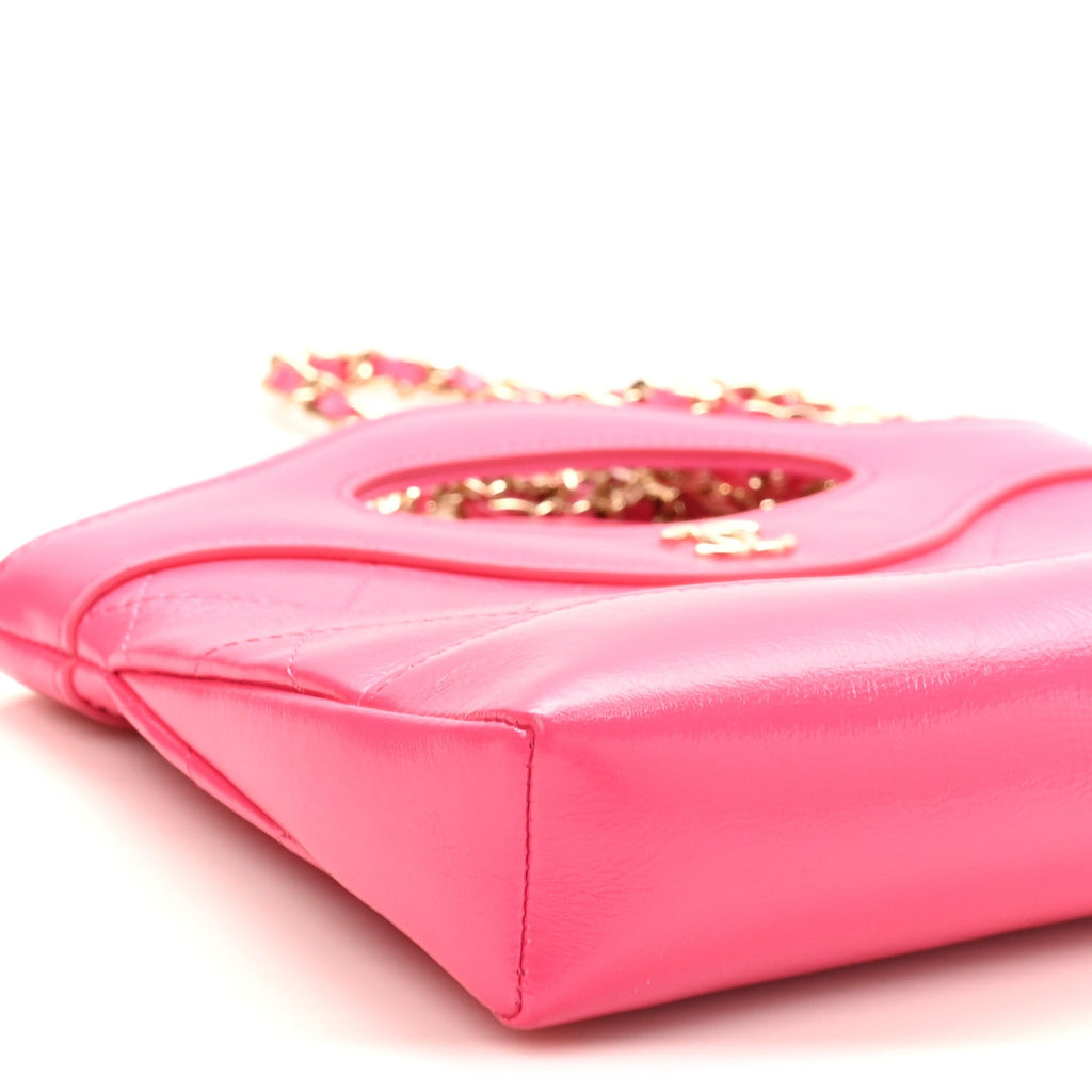 Chanel Shiny Crumpled Calfskin Quilted Nano 31 Shopping Bag Pink