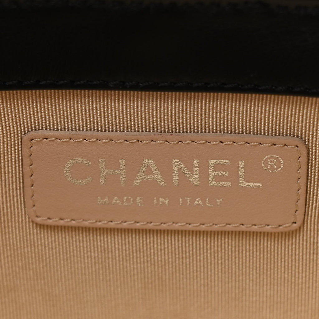Chanel Calfskin Raffia Small Vanity Case Bag Black Beige