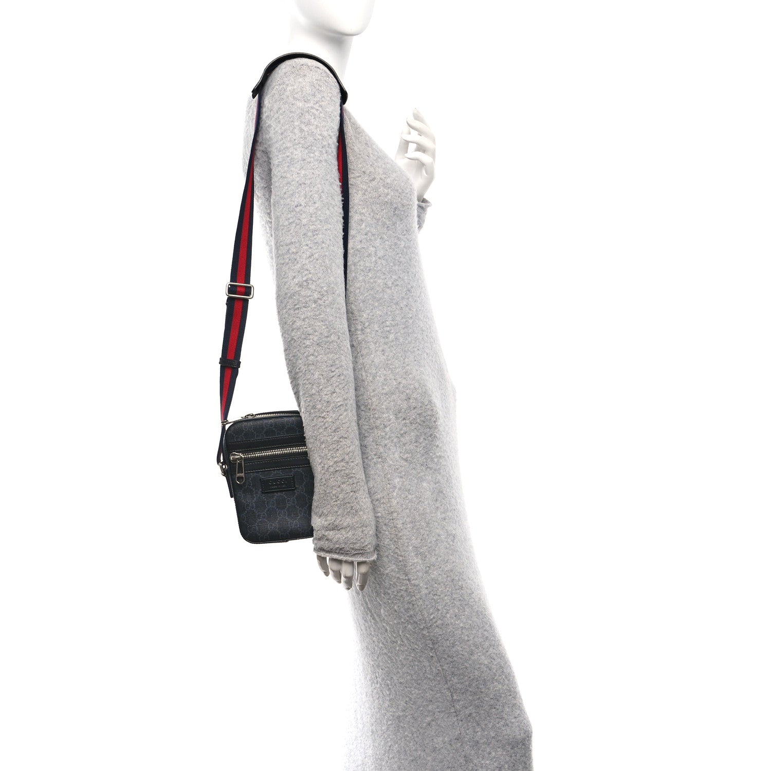 Gucci GG Supreme Monogram Appia Calfskin Web Small Camera Messenger Bag Black Grey