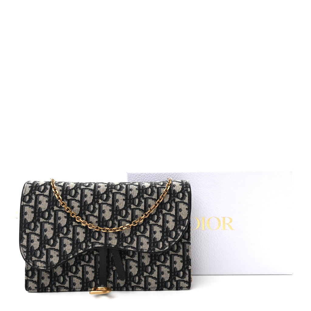 Christian Dior Oblique Saddle Chain Pouch Blue