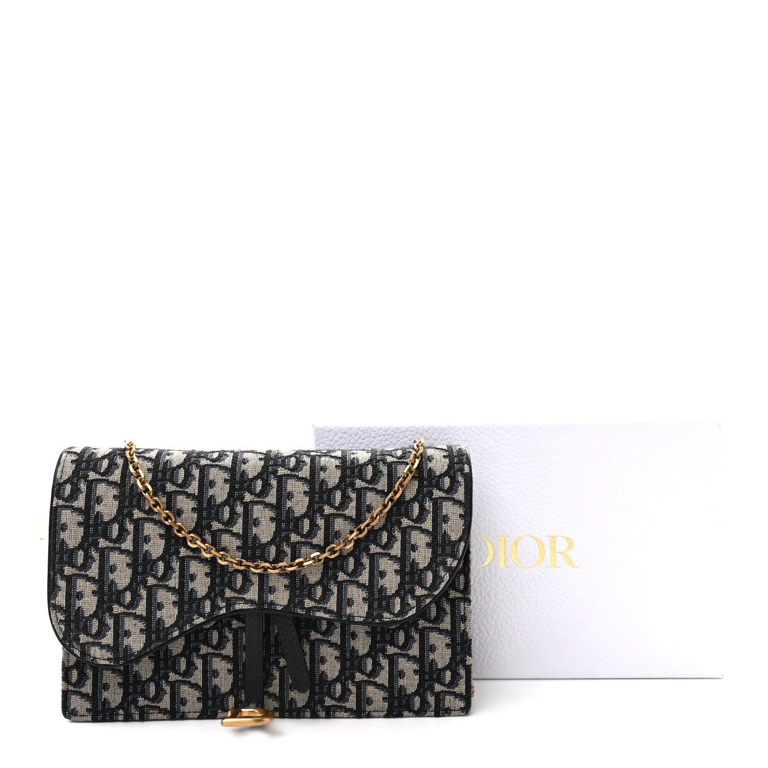 Christian Dior Oblique Saddle Chain Pouch Blue