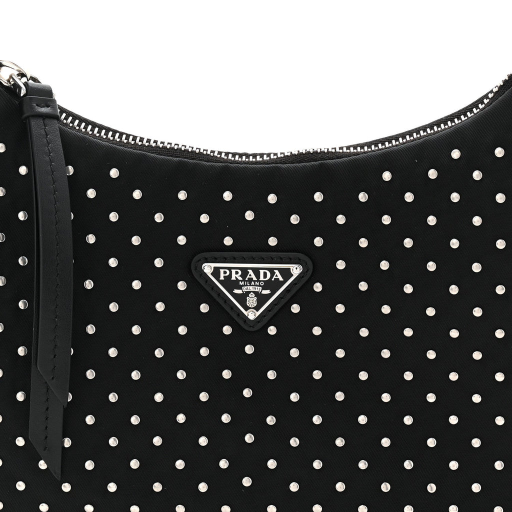 Prada Re-Nylon Vela Studs Mini Re-Edition 2000 Bag Black