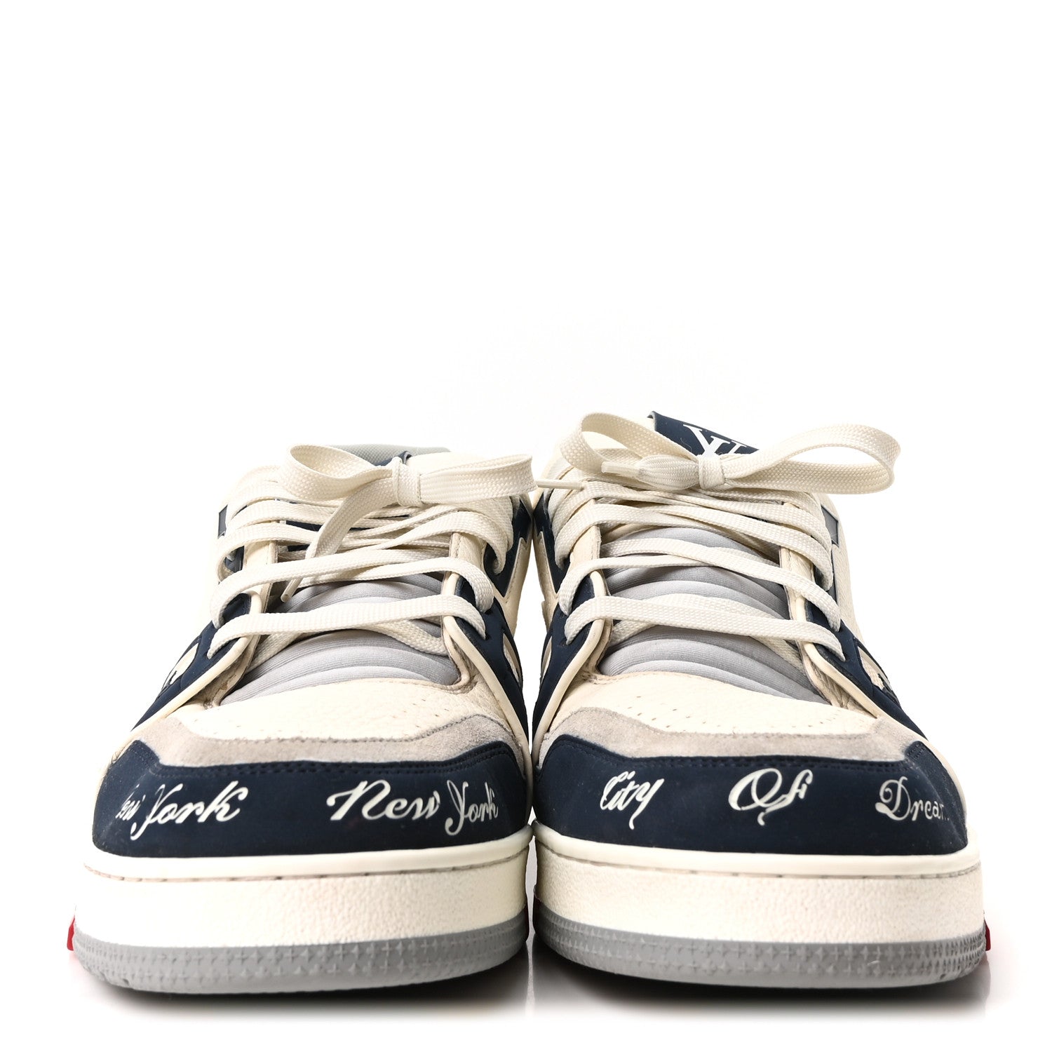 Louis Vuitton Calfskin Mens New York City of Dreams LV Trainer Maxi Sneakers 11 White Navy