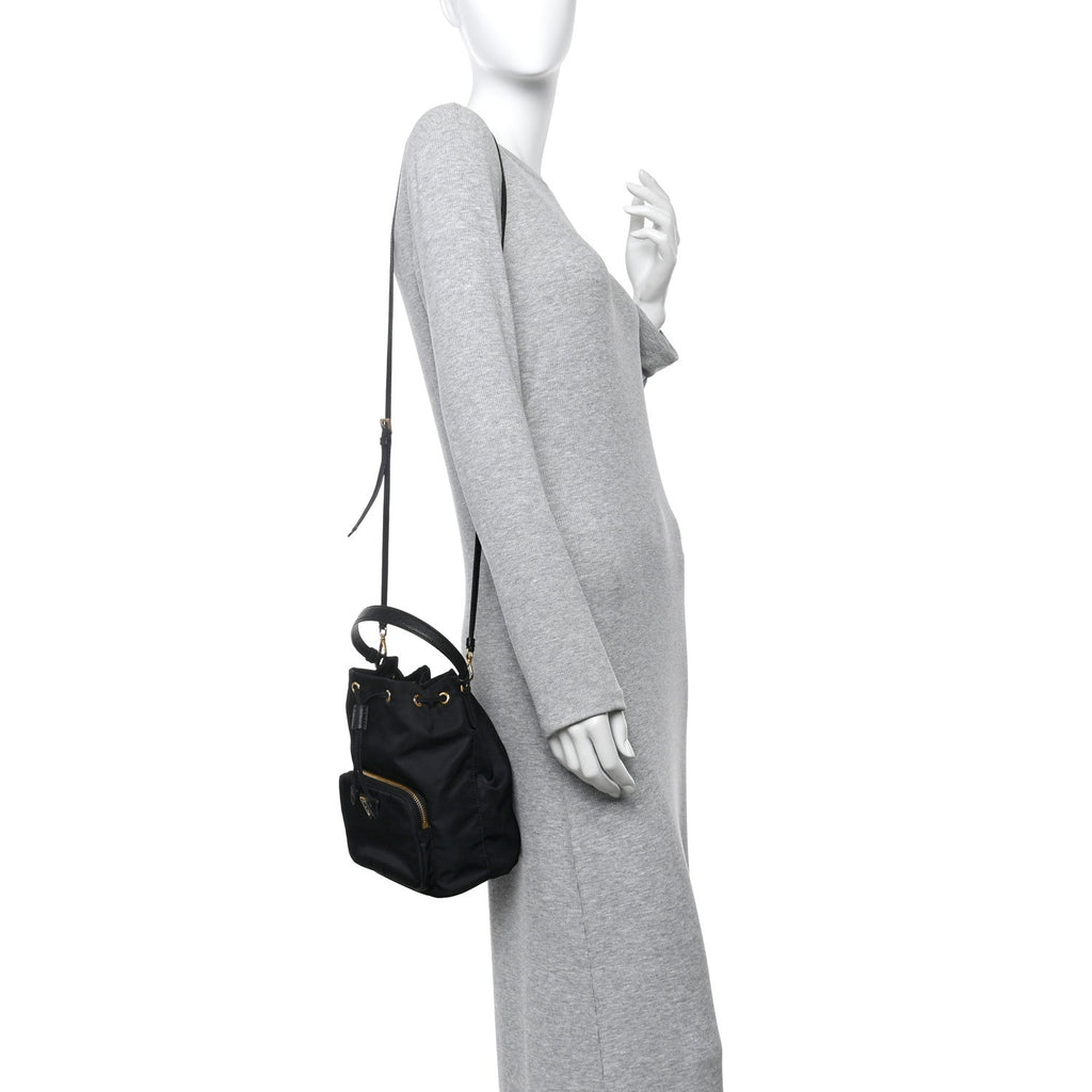 Prada Saffiano Tessuto Nylon Mini Bucket Crossbody Bag Black