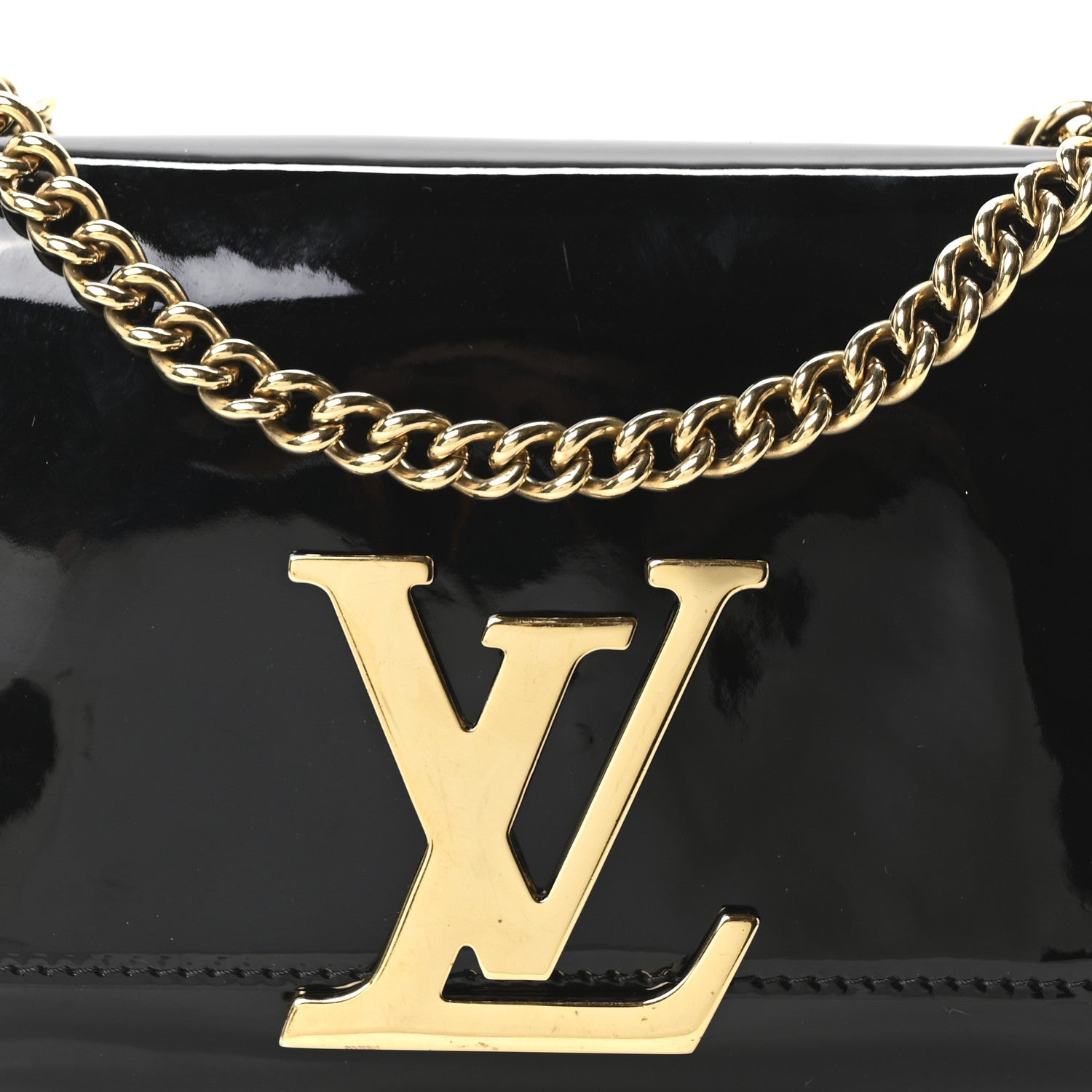 Louis Vuitton Patent Louise PM Chain Clutch Black