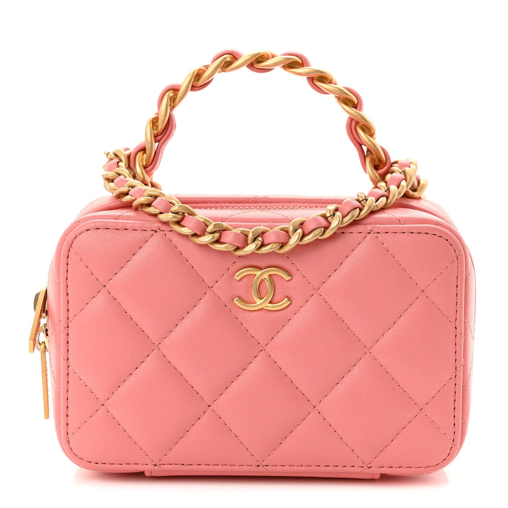 Chanel Lambskin Quilted Top Handle Mini Vanity Case Pink