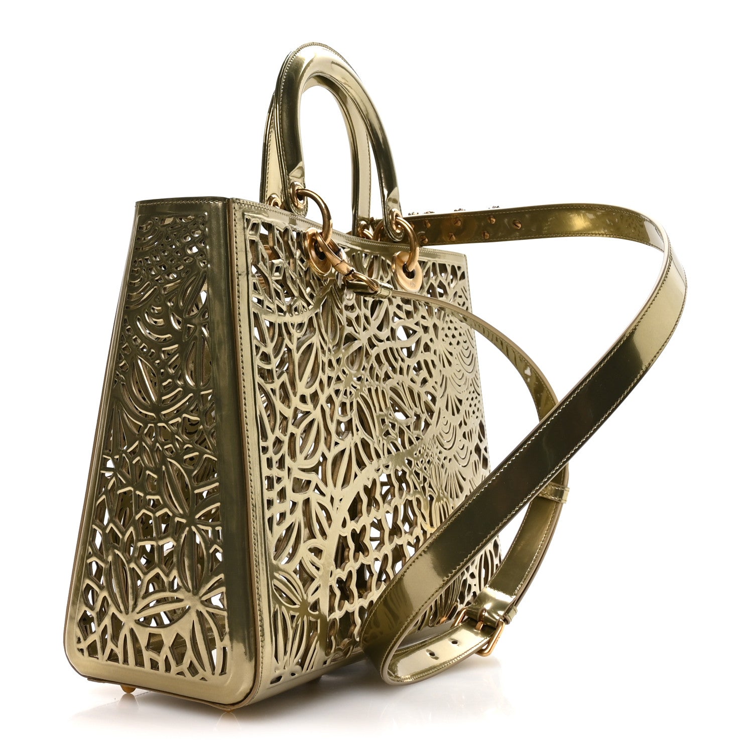 Christian Dior X DAVID WISEMAN Metallic Calfskin Laser Cut Large Lady Dior Gold
