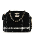Chanel Tweed Quilted Mini Clutch With Chain Black White