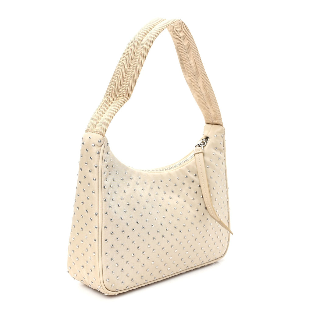 Prada Tessuto Nylon Studded Mini Re-Edition Bag Deserto