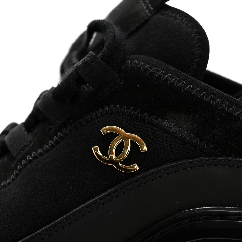 Chanel Velvet Calfskin Mixed Fibers CC Sneakers 38 Black