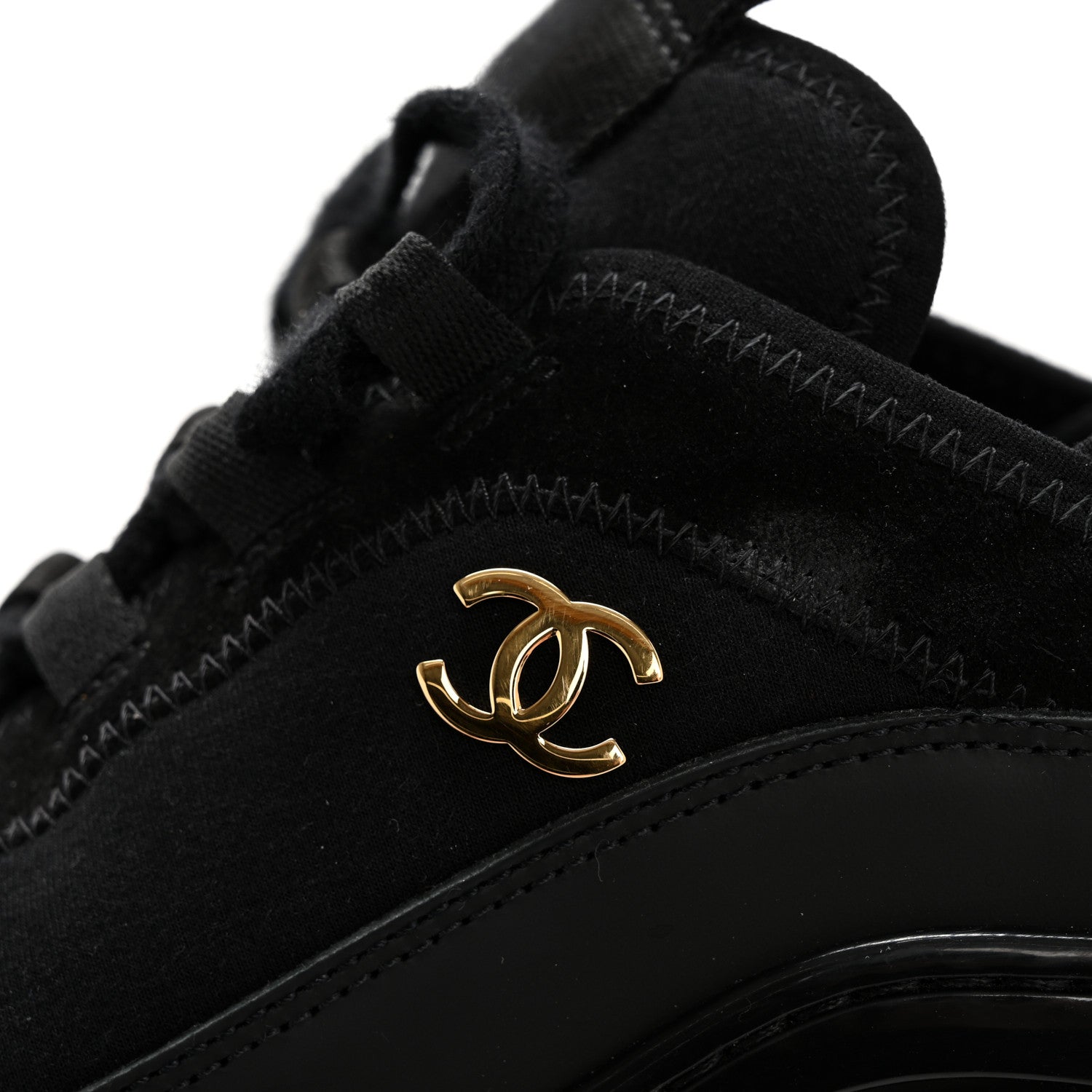 Chanel Velvet Calfskin Mixed Fibers CC Sneakers 38 Black