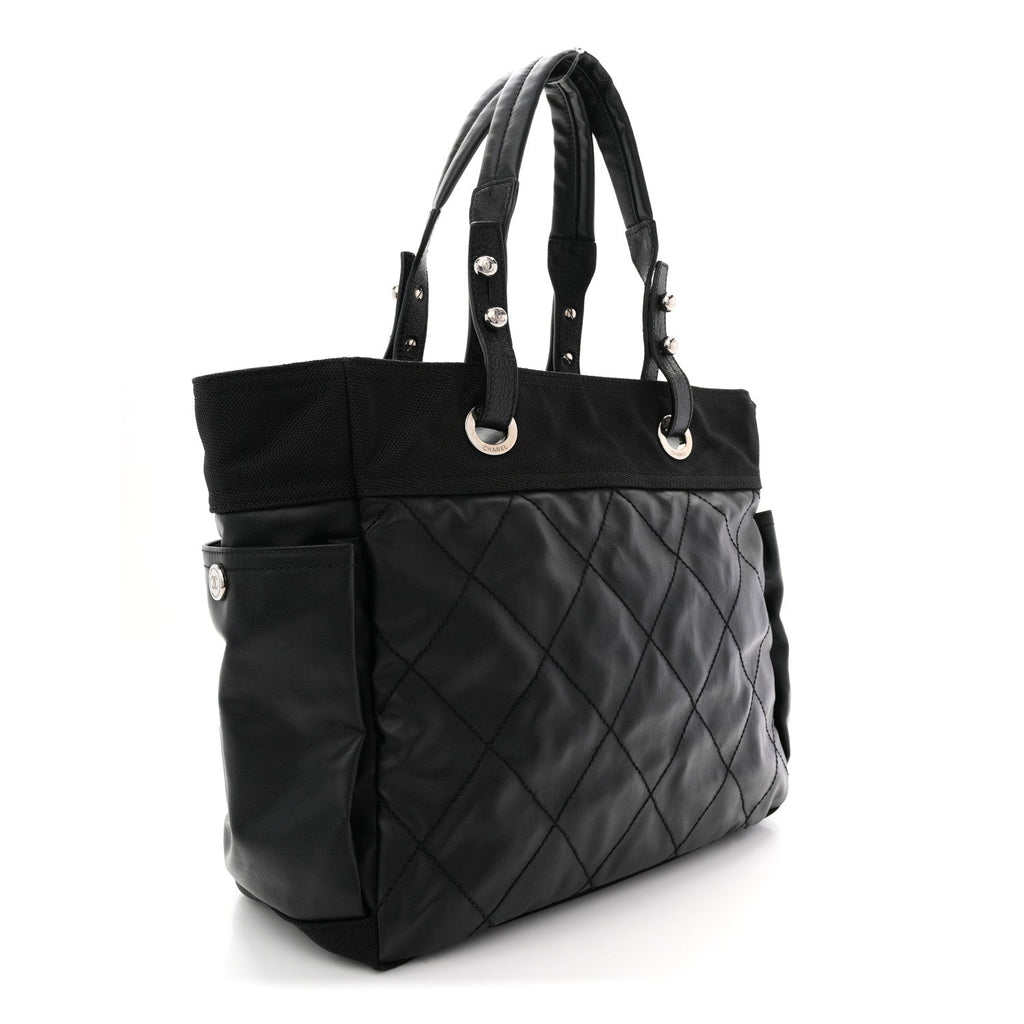 Chanel Coated Canvas Quilted Large Paris Biarritz Tote Black