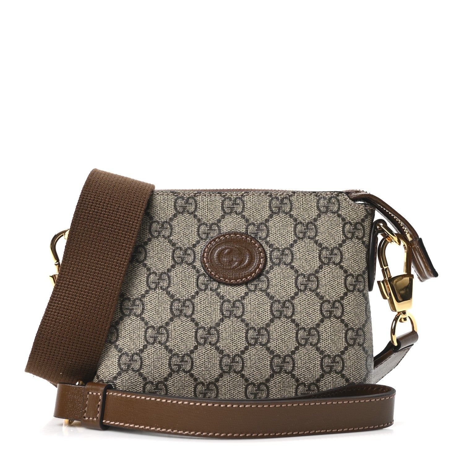 Gucci GG Supreme Monogram Azalea Calfskin Small Retro Interlocking G Wristlet Messenger Bag Beige Ebony Brown Sugar