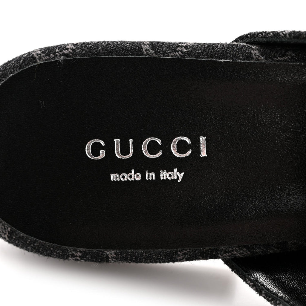 Gucci New Denim GG Malaga Kid Womens Princetown Slippers 36 Grey Black